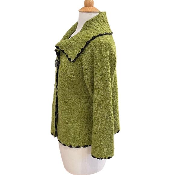 Wind River Moss Green Collared Single Button Chunky Knit Cardigan, Lagenlook, M - Picture 4 of 11